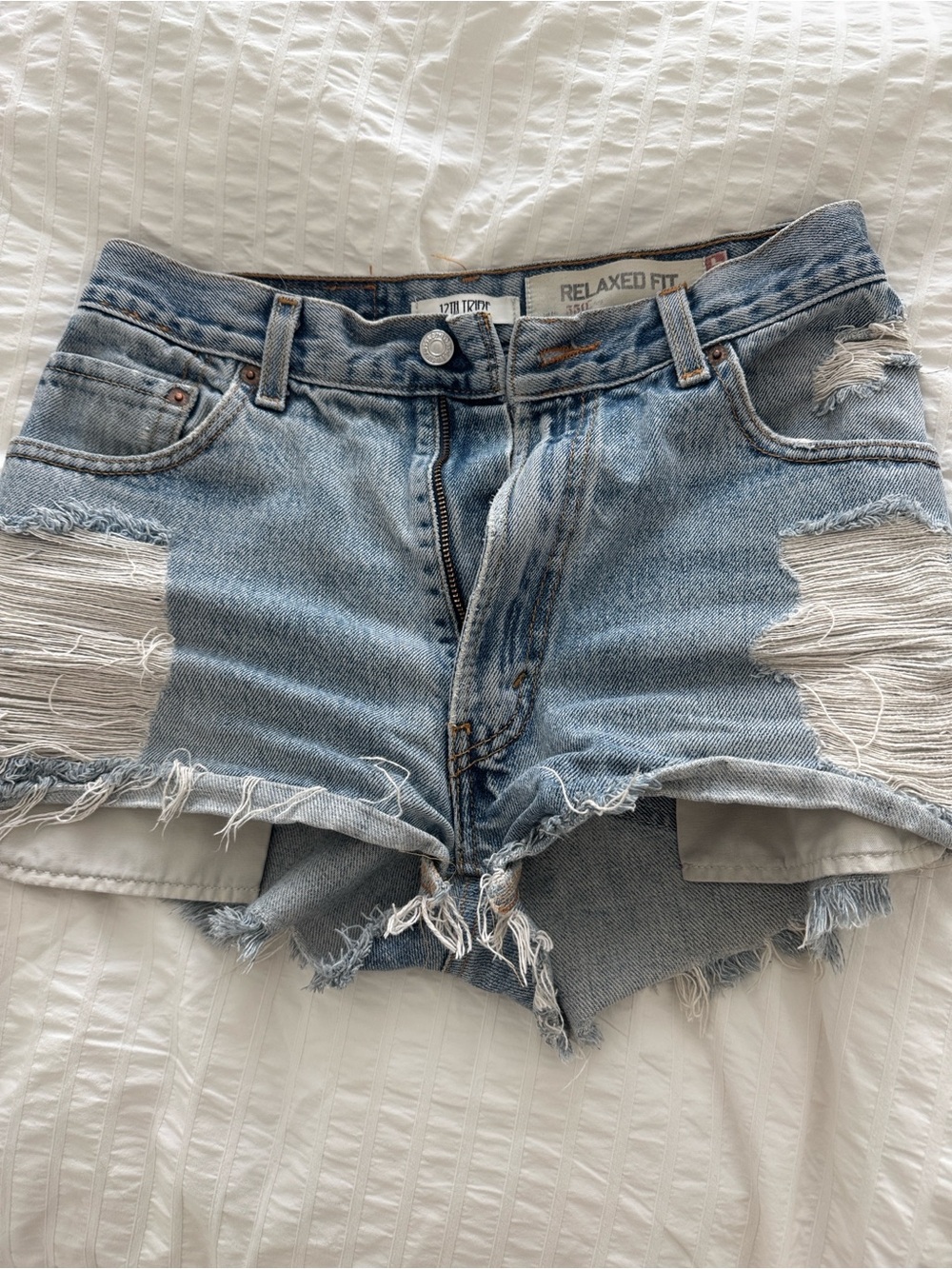 Levi's Light Blue Distressed Relaxed Fit Denim Shorts